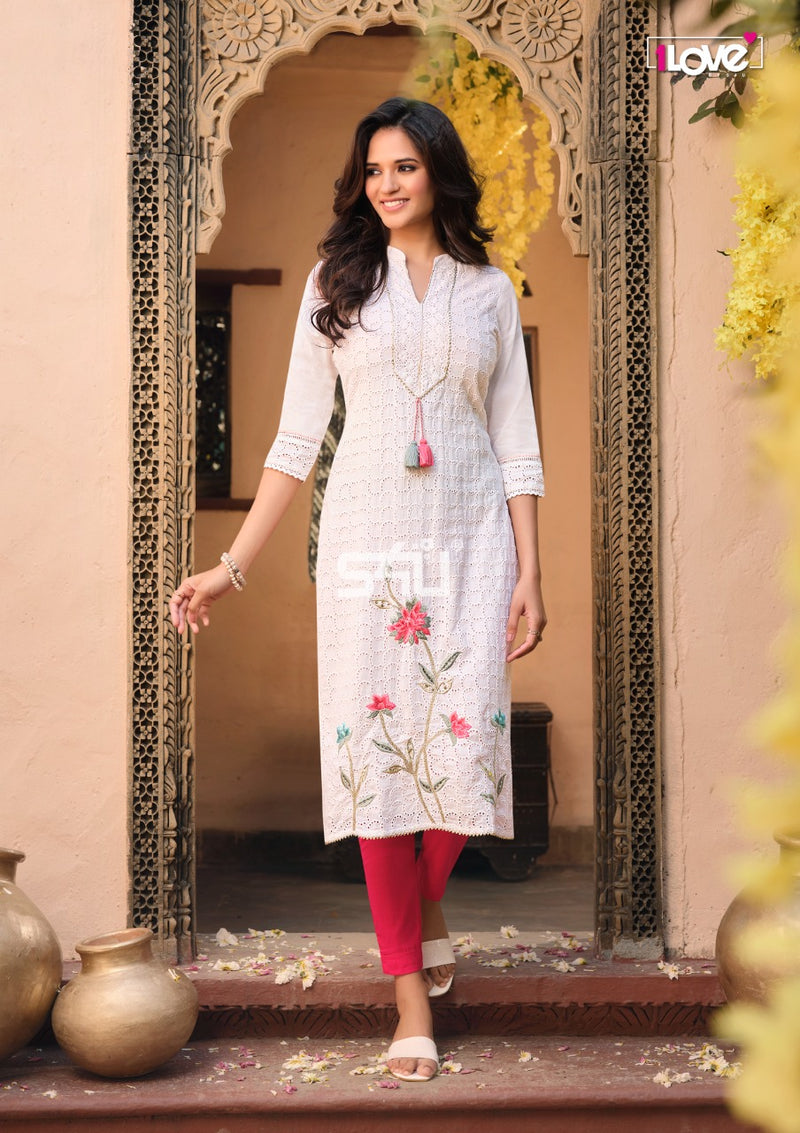 S4u 1Love Schiffli Cotton Fancy Stylish Party Wear Designer Kurtis