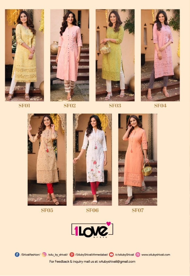 S4u 1Love Schiffli Cotton Fancy Stylish Party Wear Designer Kurtis