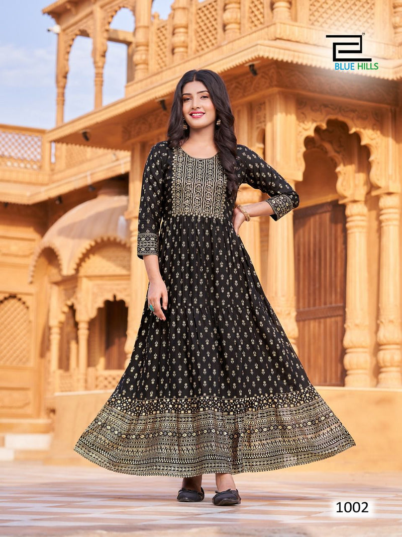 Blue Hills Schiffli Vol 9 Rayon With Zari & Sequence Embroidery Work Stylish Designer Casual Look Long Kurti