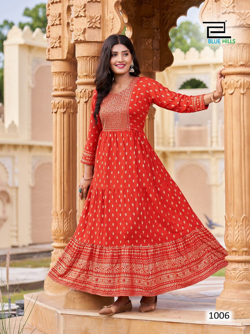 Blue Hills Schiffli Vol 9 Rayon With Zari & Sequence Embroidery Work Stylish Designer Casual Look Long Kurti