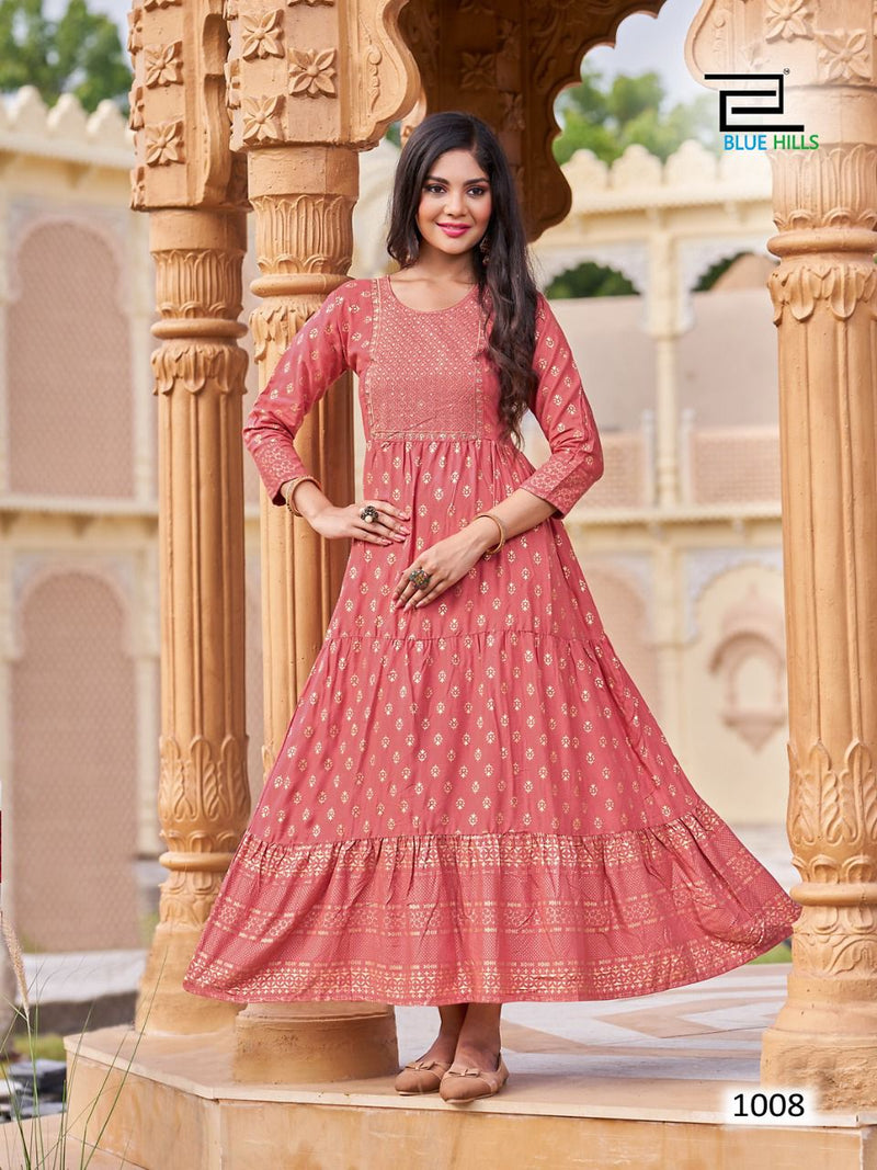 Blue Hills Schiffli Vol 9 Rayon With Zari & Sequence Embroidery Work Stylish Designer Casual Look Long Kurti