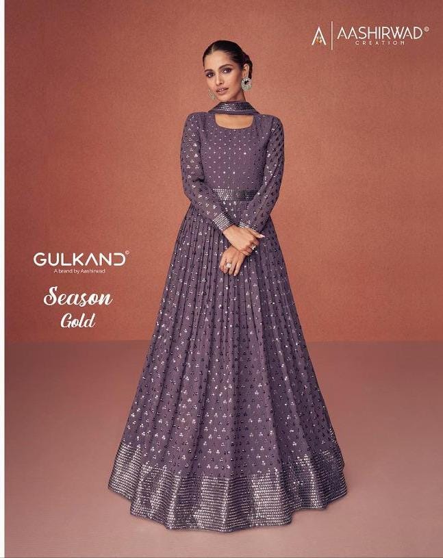 Aashirwad Creation Season Gold Georgette With Beautiful Heavy Embroidery Work Stylish Designer Long Kurti