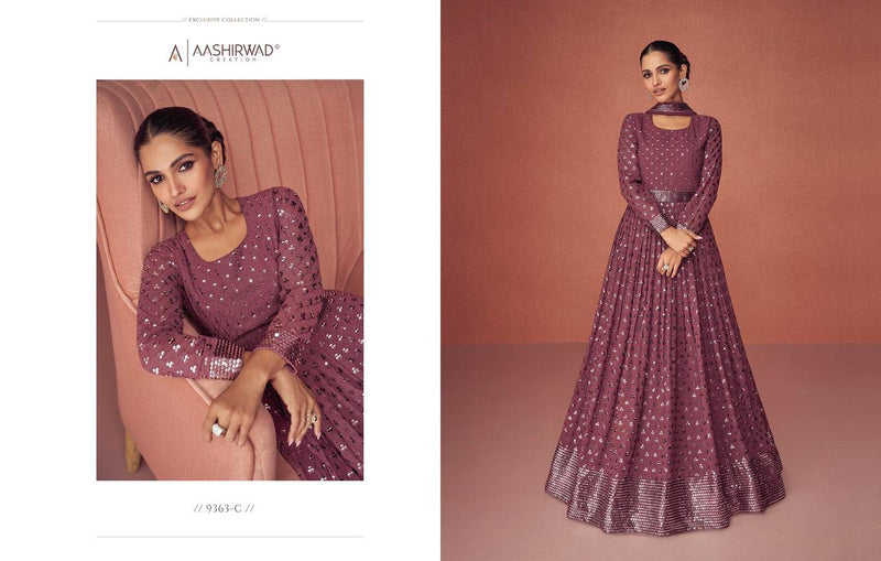 Aashirwad Creation Season Gold Georgette With Beautiful Heavy Embroidery Work Stylish Designer Long Kurti