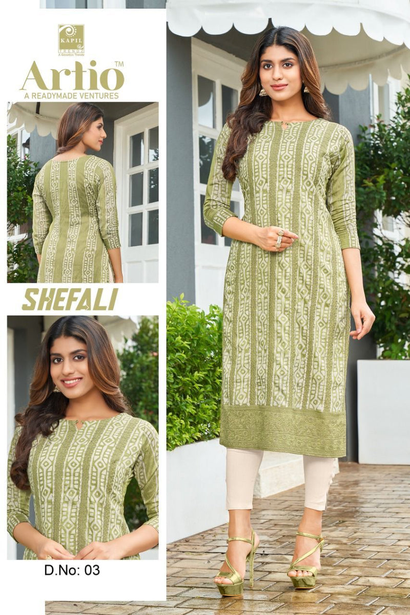 Kapil Trendz Shefali Chanderi With Batik Fancy Work Stylish Designer Casual Wear Fancy Kurti