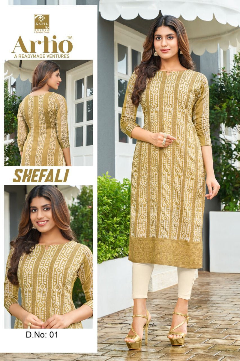 Kapil Trendz Shefali Chanderi With Batik Fancy Work Stylish Designer Casual Wear Fancy Kurti