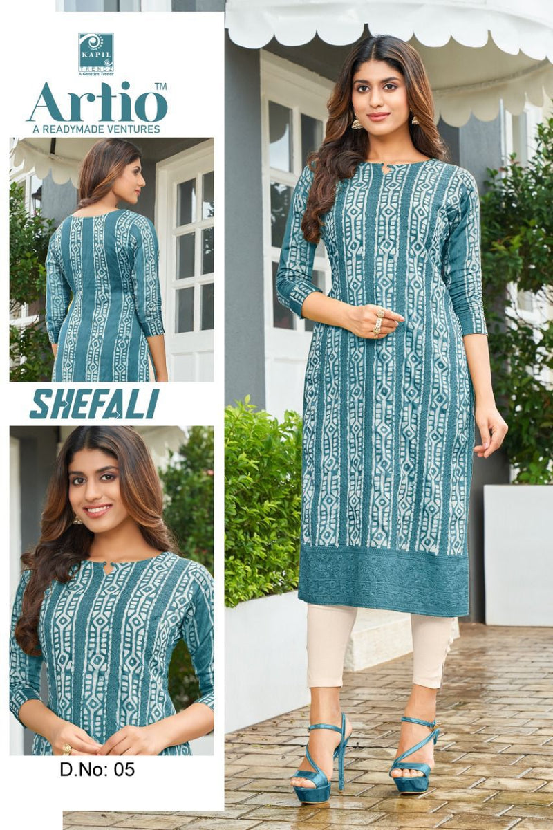 Kapil Trendz Shefali Chanderi With Batik Fancy Work Stylish Designer Casual Wear Fancy Kurti