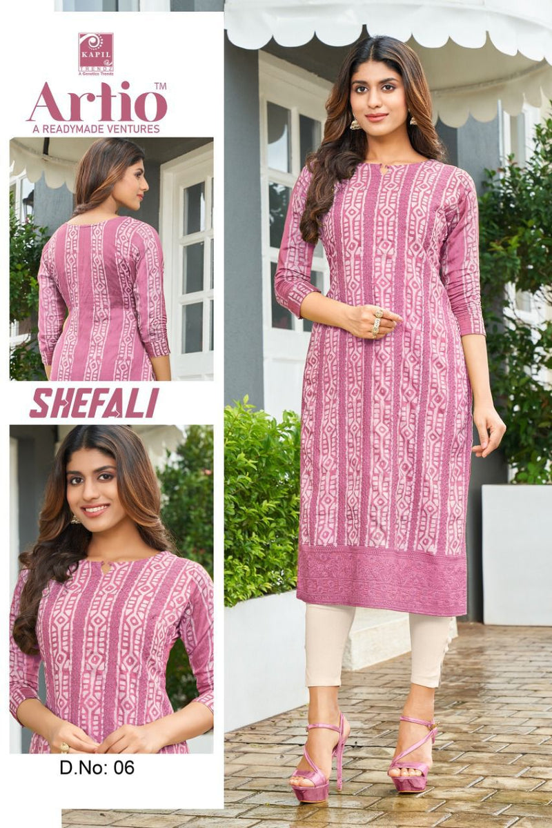 Kapil Trendz Shefali Chanderi With Batik Fancy Work Stylish Designer Casual Wear Fancy Kurti
