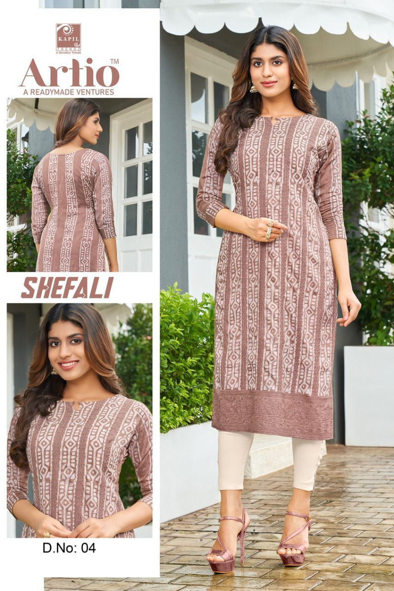 Kapil Trendz Shefali Chanderi With Batik Fancy Work Stylish Designer Casual Wear Fancy Kurti