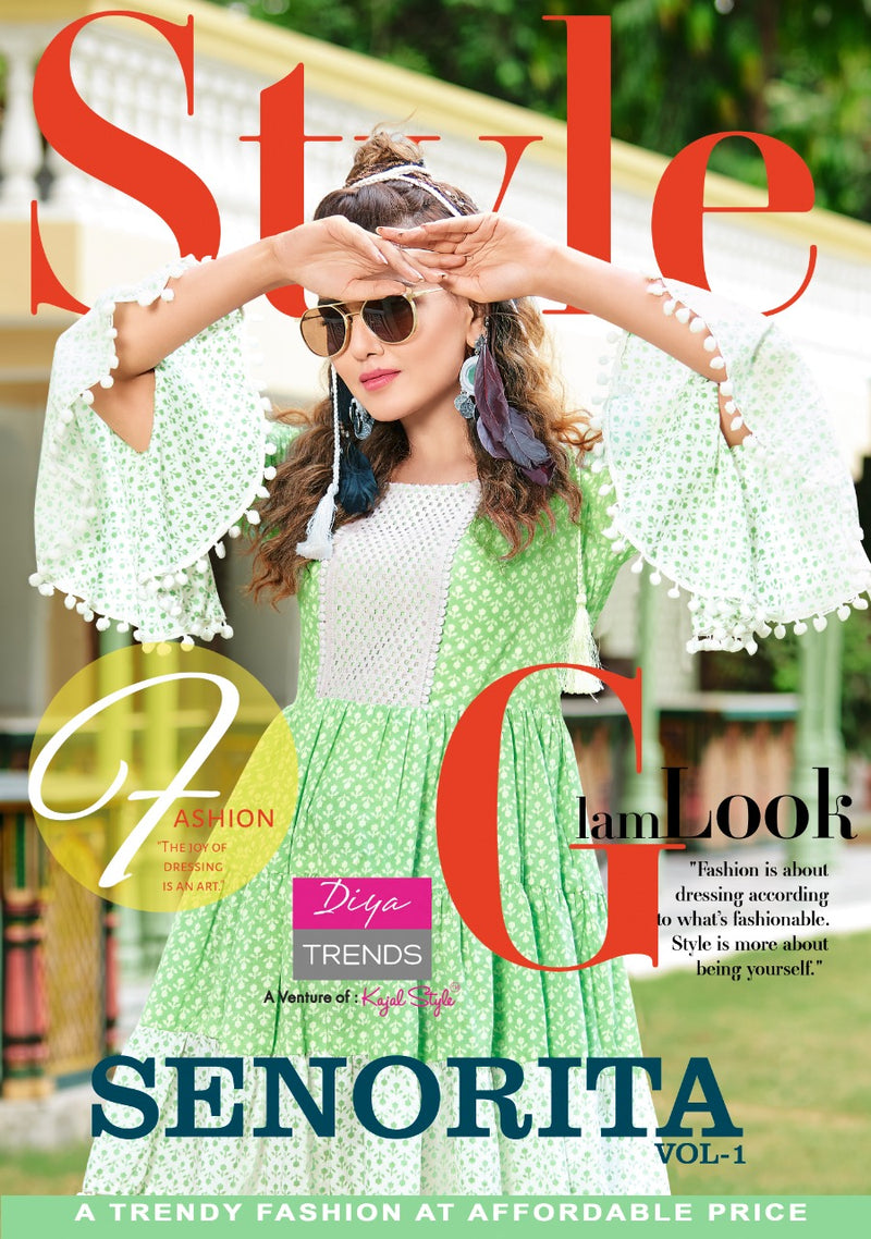 Diya trends Senorita Vol 1 Pure Cotton With Embroidery Work stylish Designer Party Wear Fancy Kurti
