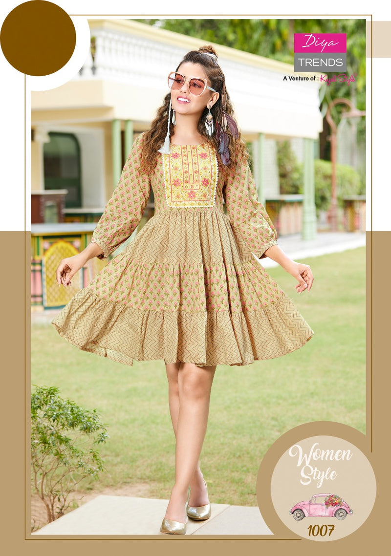 Diya trends Senorita Vol 1 Pure Cotton With Embroidery Work stylish Designer Party Wear Fancy Kurti