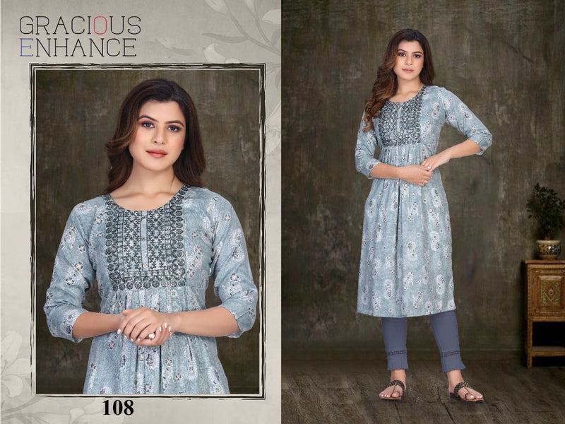 Beauty Queen Sequence Vol 1 Rayon Fancy Party Wear Kurtis With Naira Cut Patterns