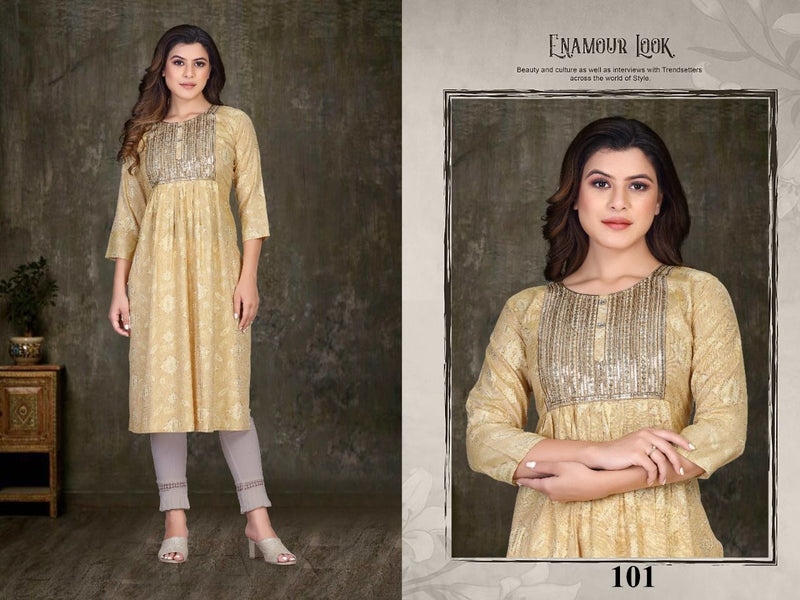 Beauty Queen Sequence Vol 1 Rayon Fancy Party Wear Kurtis With Naira Cut Patterns