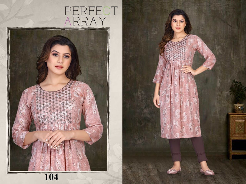 Beauty Queen Sequence Vol 1 Rayon Fancy Party Wear Kurtis With Naira Cut Patterns