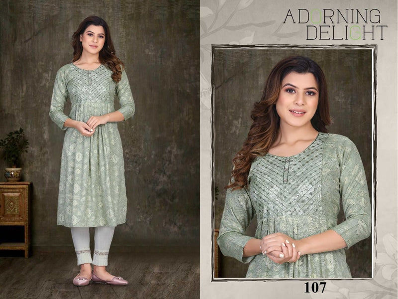Beauty Queen Sequence Vol 1 Rayon Fancy Party Wear Kurtis With Naira Cut Patterns