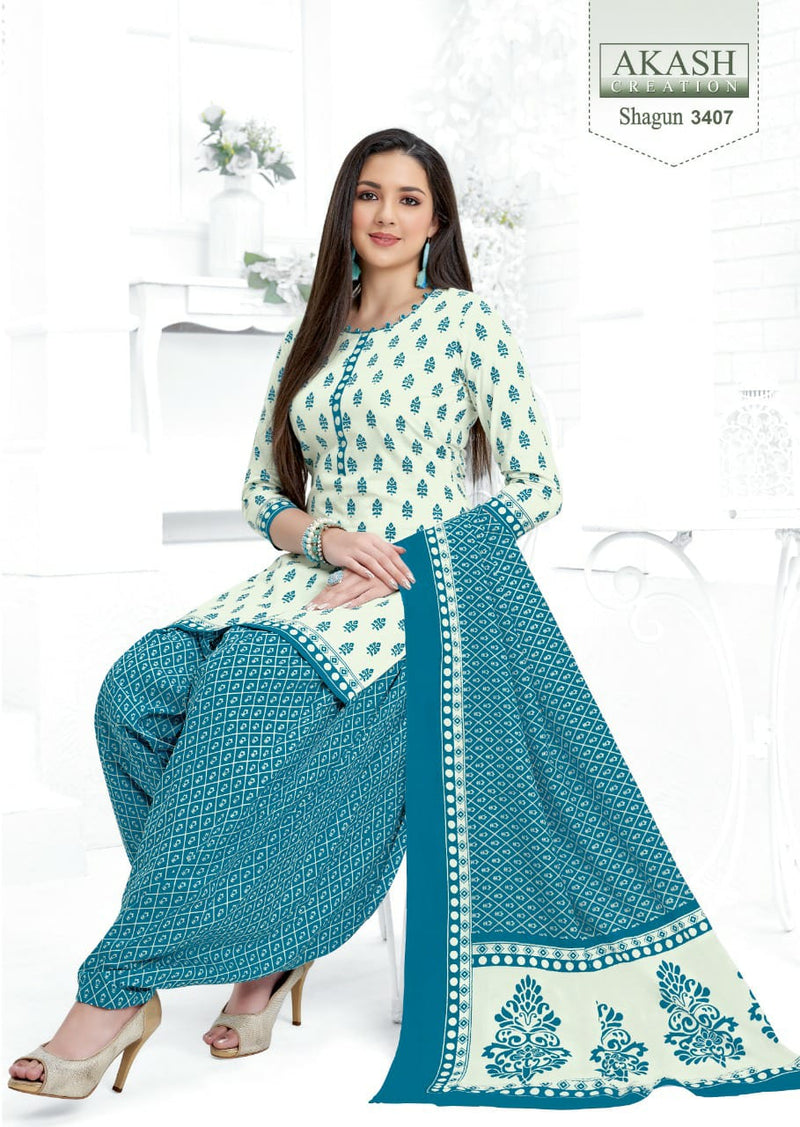 Akash Creation Shagun Vol 34 Pure Cotton With Fancy Work Stylish Designer Casual Look Salwar Kameez