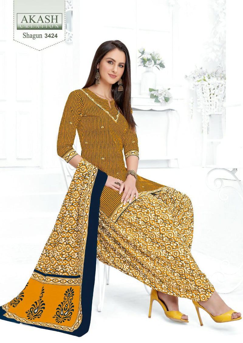 Akash Creation Shagun Vol 34 Pure Cotton With Fancy Work Stylish Designer Casual Look Salwar Kameez