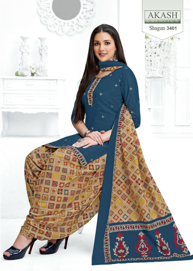 Akash Creation Shagun Vol 34 Pure Cotton With Fancy Work Stylish Designer Casual Look Salwar Kameez