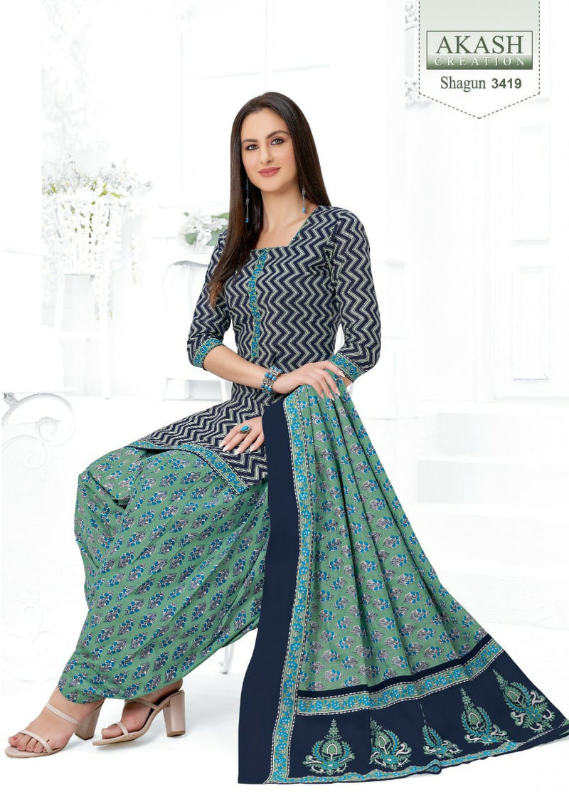 Akash Creation Shagun Vol 34 Pure Cotton With Fancy Work Stylish Designer Casual Look Salwar Kameez