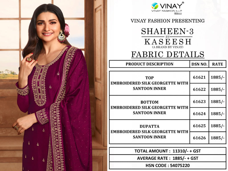 Vinay Fashion Shaheen Vol 3 Georgette With Heavy Embroidery Work Stylish Designer Festive Wear Salwar Kameez