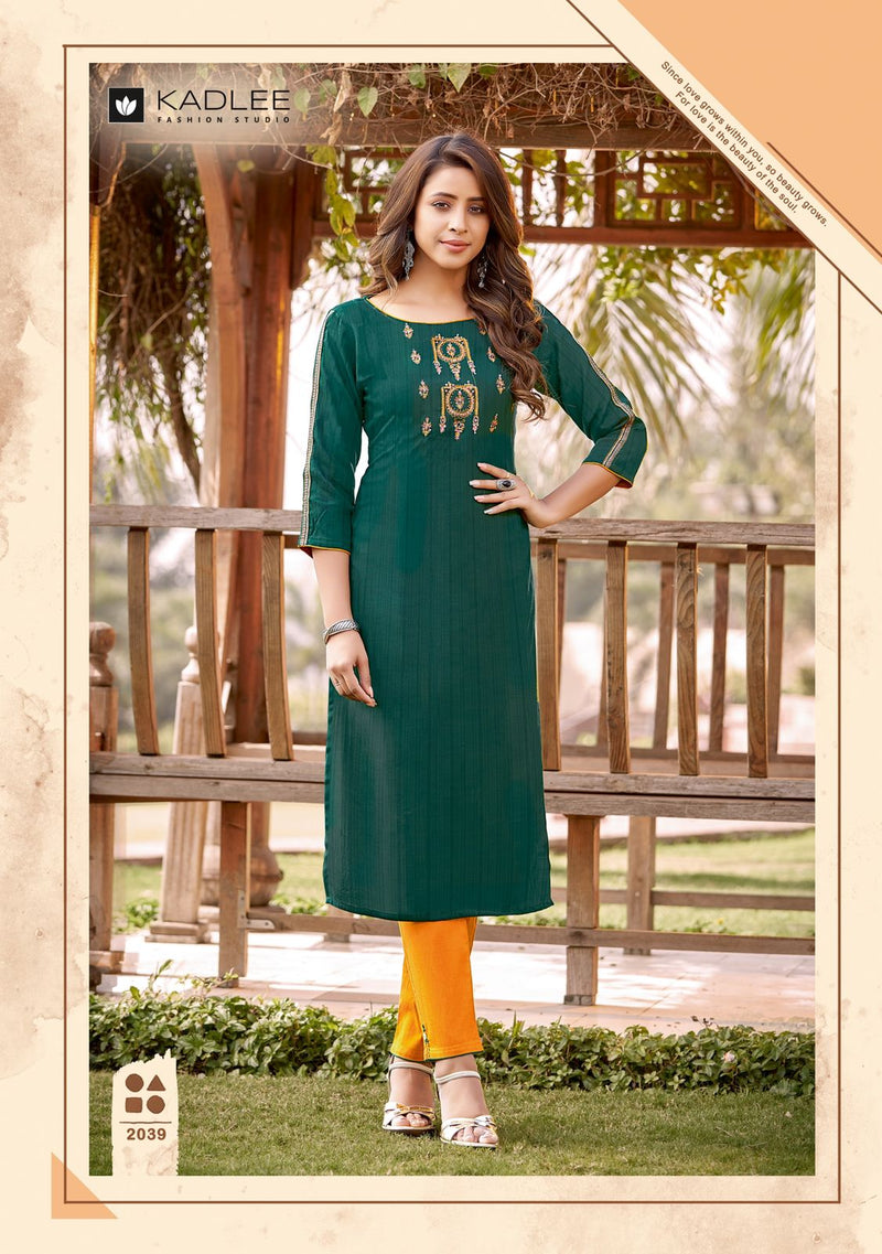 Kadlee Fashion Shalinee Vol 4 Nylon Viscose Fancy Party Wear Kurtis With Pant