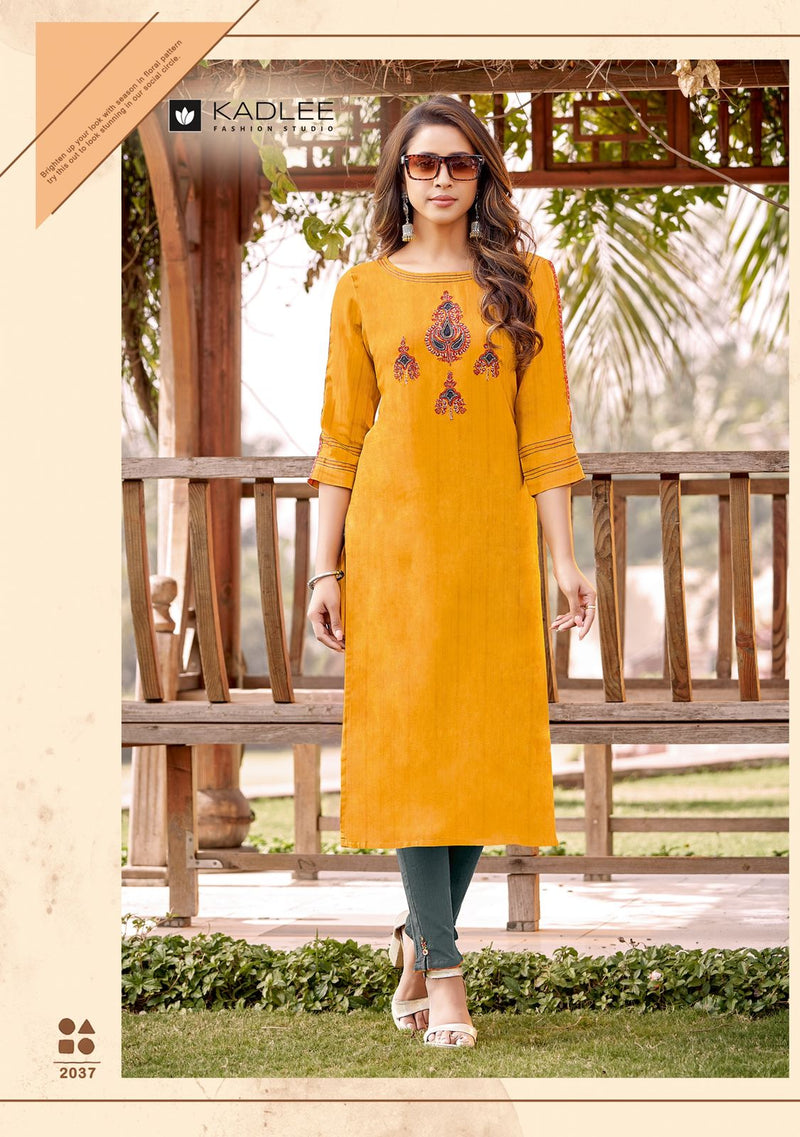 Kadlee Fashion Shalinee Vol 4 Nylon Viscose Fancy Party Wear Kurtis With Pant