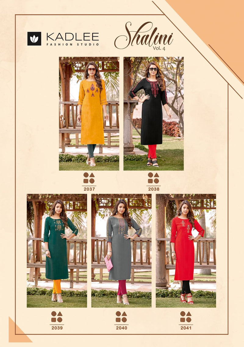 Kadlee Fashion Shalinee Vol 4 Nylon Viscose Fancy Party Wear Kurtis With Pant