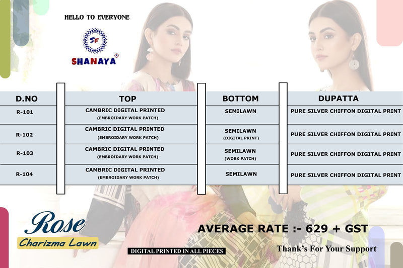 Shanaya Fashion Rose Charizma Lawn Digital Print Salwar Suit