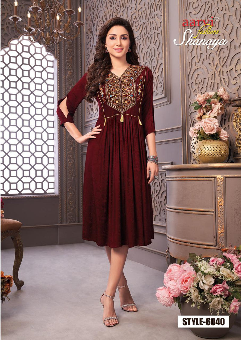 Aarvi Fashion Shanaya Vol 4 Rayon Fancy Frock Style Party Wear Kurtis