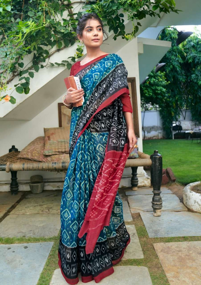 Shangrila Creation Mulmul Cotton Vol 4  Presents Ikkat Handloom Prints Collection Sarees