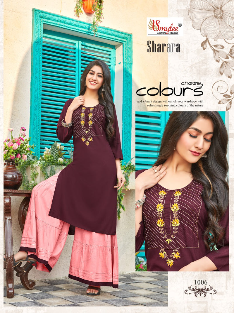 Smylee Fashion Sharara Launched Stylish  Fancy  Party Wear Kurtis With Sharara