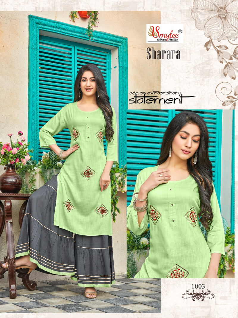 Smylee Fashion Sharara Launched Stylish  Fancy  Party Wear Kurtis With Sharara
