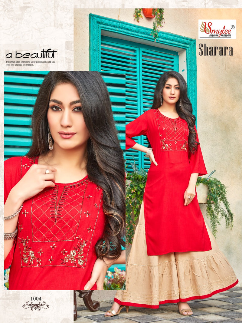 Smylee Fashion Sharara Launched Stylish  Fancy  Party Wear Kurtis With Sharara