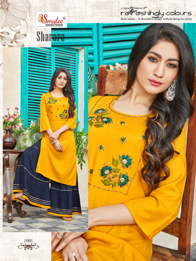 Smylee Fashion Sharara Launched Stylish  Fancy  Party Wear Kurtis With Sharara
