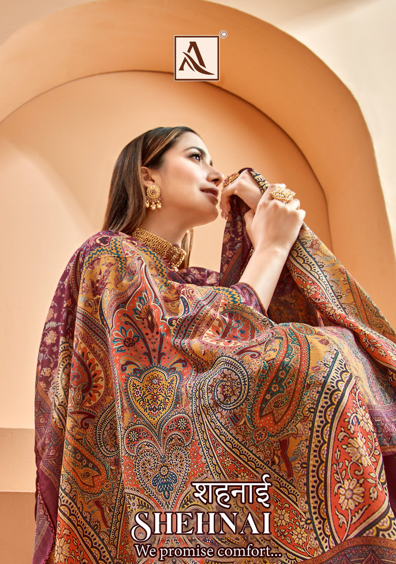 Alok Suits Shehnai Jam Cotton Digital Print Kashmiri Embroidery Swarovski Diamond Work Printed Designer Salwar Suit