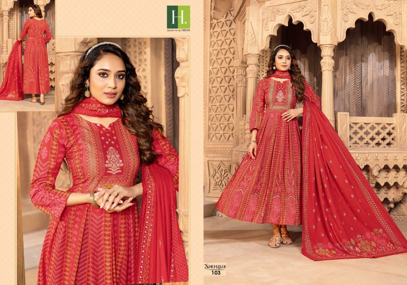 Hirwa Shehzadi Heavy Rayon Foil Print Fancy Dsigner Wear Kurti