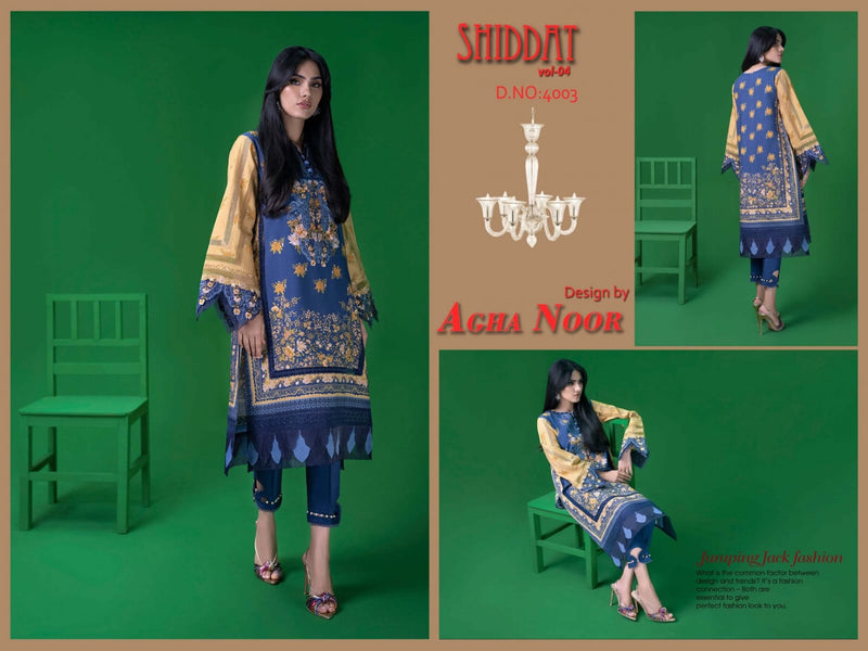 Agha Noor Shiddat Vol 4 Jam Satin Cotton Printed karachi  Salwar Suit