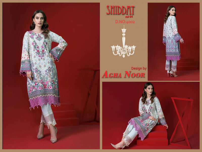 Agha Noor Shiddat Vol 4 Jam Satin Cotton Printed karachi  Salwar Suit