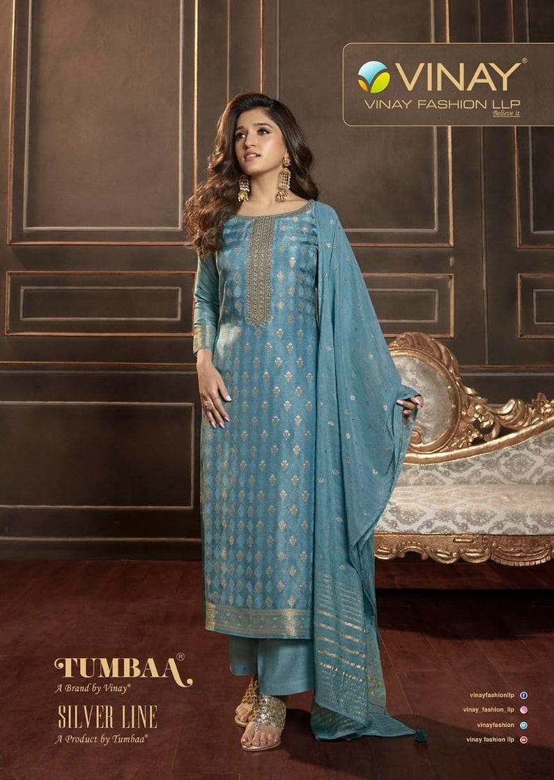 Vinay Fashion Tumbaa Silver Line Dola Self Jacquard Fancy Designer Partywear Kurti