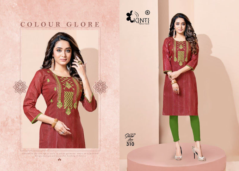 Kinti Fashion Silver Line Vol 3 Handloom Cotton Lurex Straight Fancy Stylish Party Wear Kurtis