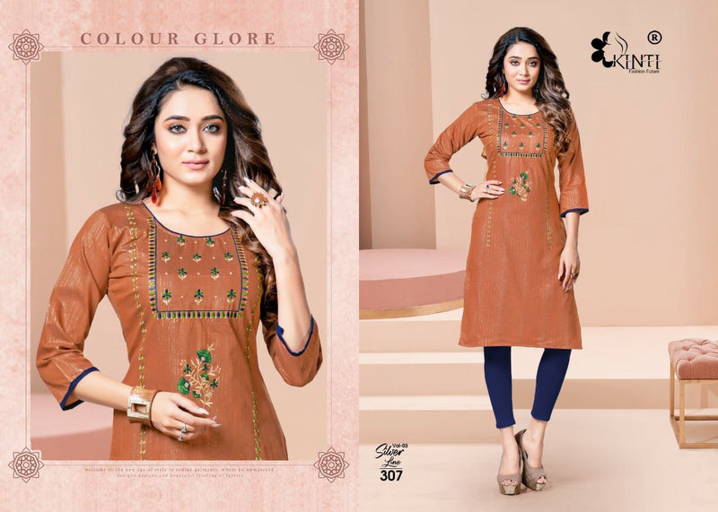 Kinti Fashion Silver Line Vol 3 Handloom Cotton Lurex Straight Fancy Stylish Party Wear Kurtis