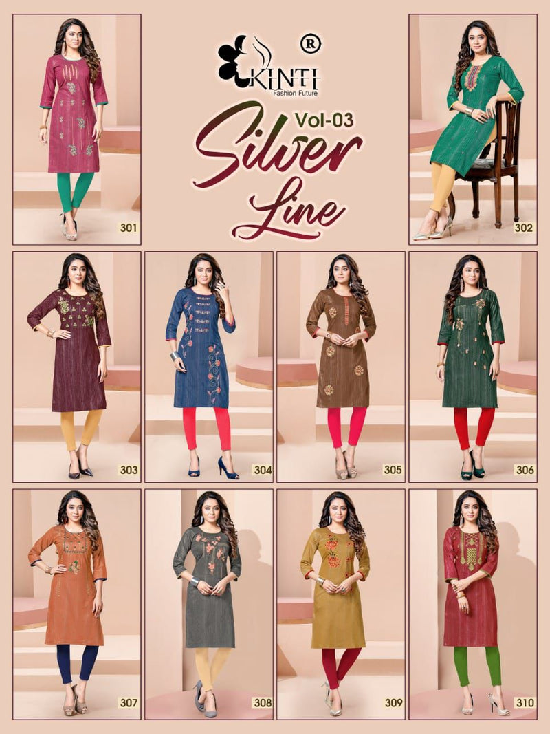 Kinti Fashion Silver Line Vol 3 Handloom Cotton Lurex Straight Fancy Stylish Party Wear Kurtis