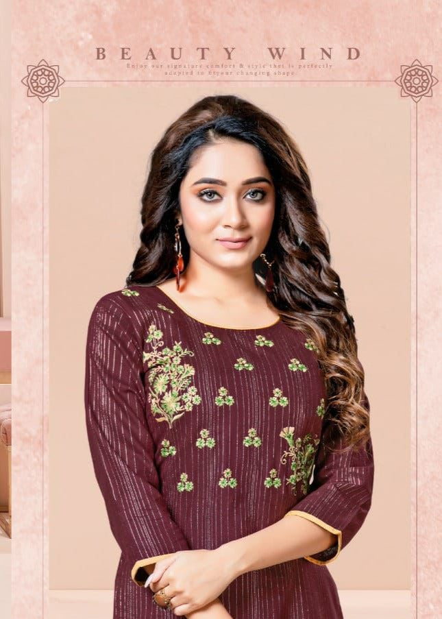 Kinti Fashion Silver Line Vol 3 Handloom Cotton Lurex Straight Fancy Stylish Party Wear Kurtis