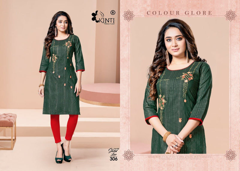 Kinti Fashion Silver Line Vol 3 Handloom Cotton Lurex Straight Fancy Stylish Party Wear Kurtis