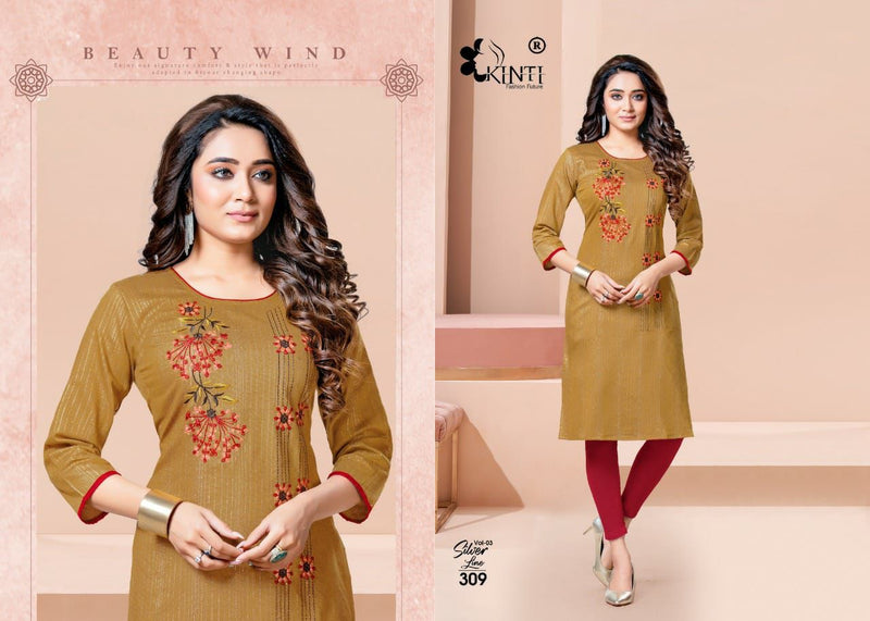 Kinti Fashion Silver Line Vol 3 Handloom Cotton Lurex Straight Fancy Stylish Party Wear Kurtis