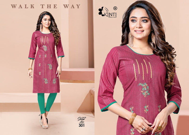 Kinti Fashion Silver Line Vol 3 Handloom Cotton Lurex Straight Fancy Stylish Party Wear Kurtis