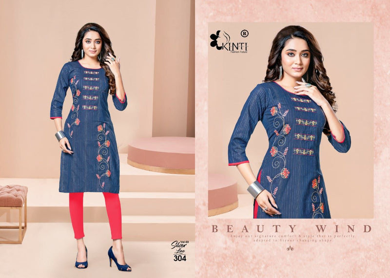 Kinti Fashion Silver Line Vol 3 Handloom Cotton Lurex Straight Fancy Stylish Party Wear Kurtis