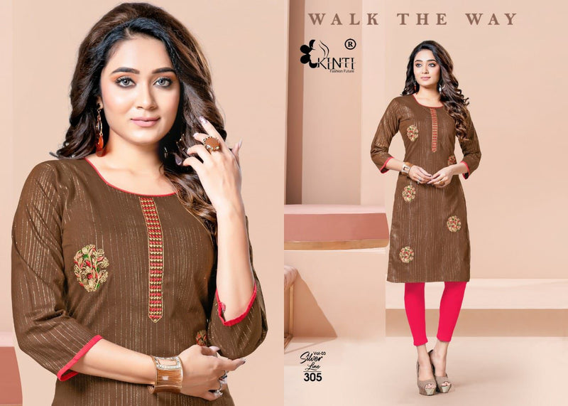 Kinti Fashion Silver Line Vol 3 Handloom Cotton Lurex Straight Fancy Stylish Party Wear Kurtis