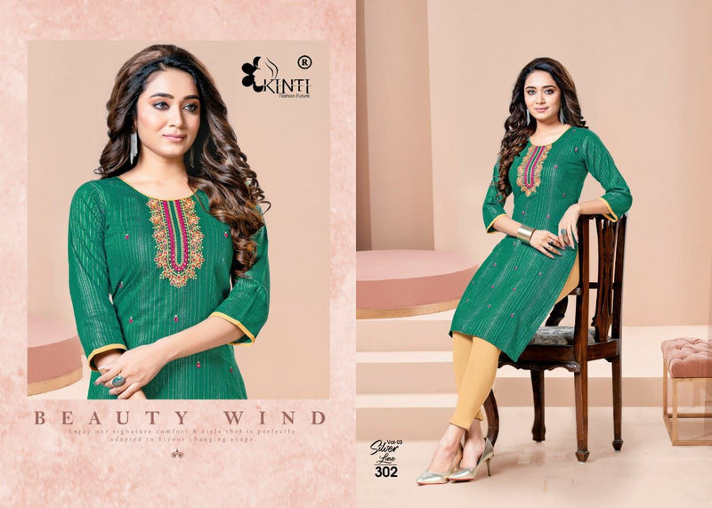 Kinti Fashion Silver Line Vol 3 Handloom Cotton Lurex Straight Fancy Stylish Party Wear Kurtis