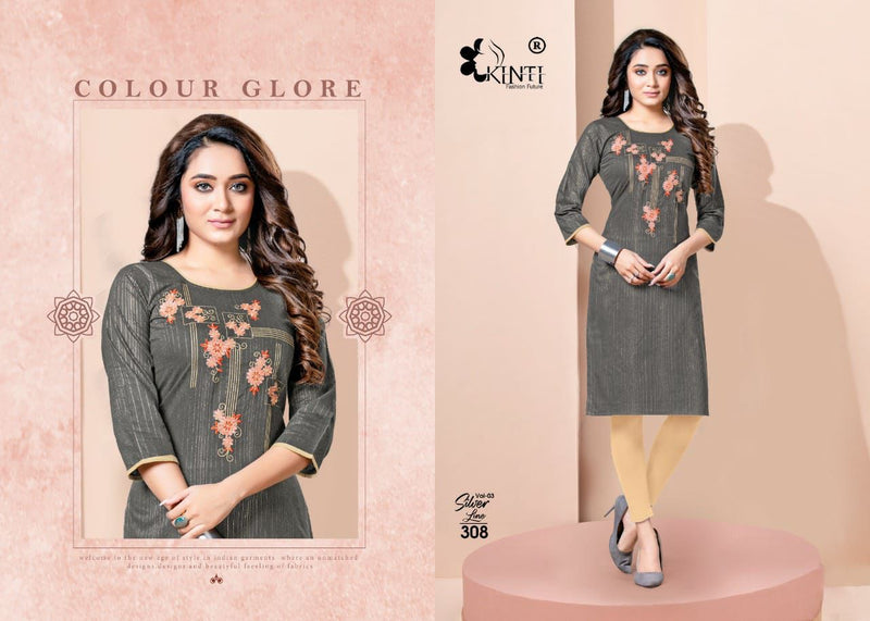 Kinti Fashion Silver Line Vol 3 Handloom Cotton Lurex Straight Fancy Stylish Party Wear Kurtis
