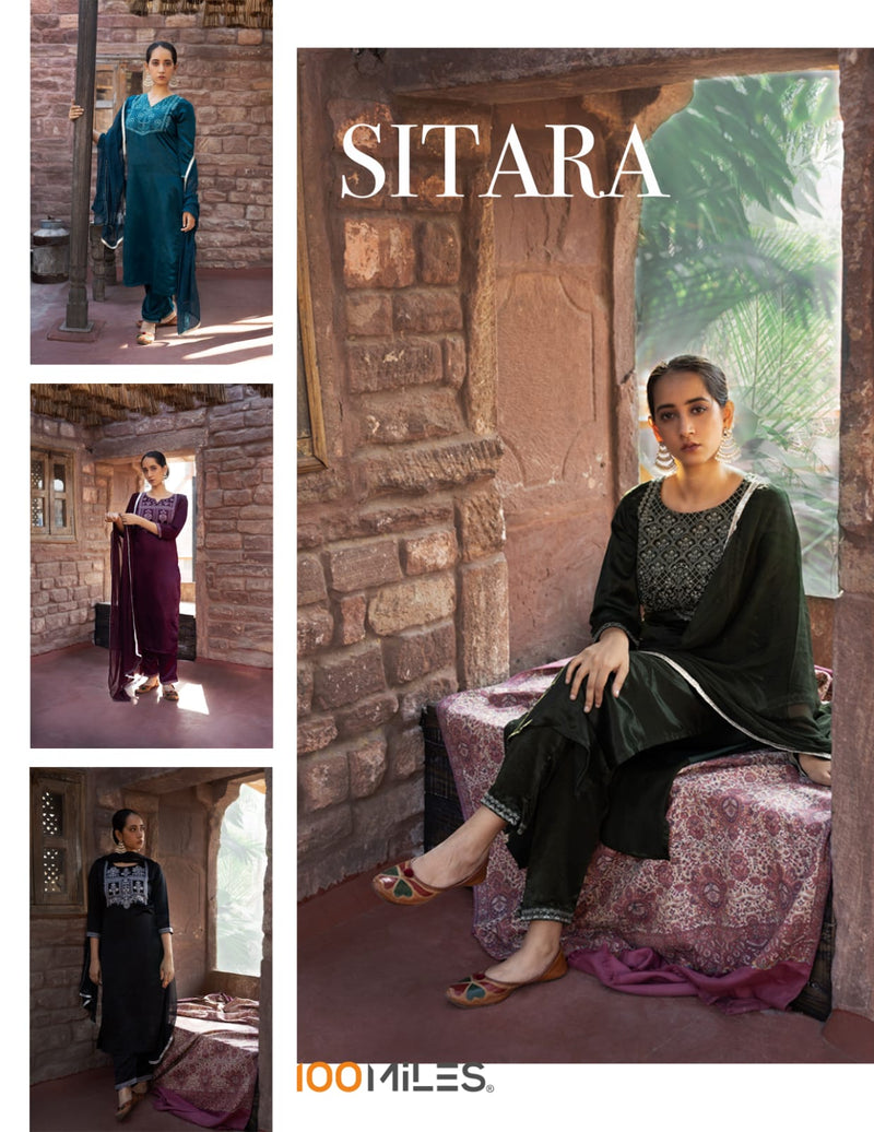 100 Miles Sitara Velvet With Fancy Work Stylish Designer Winter Wear Fancy Kurti